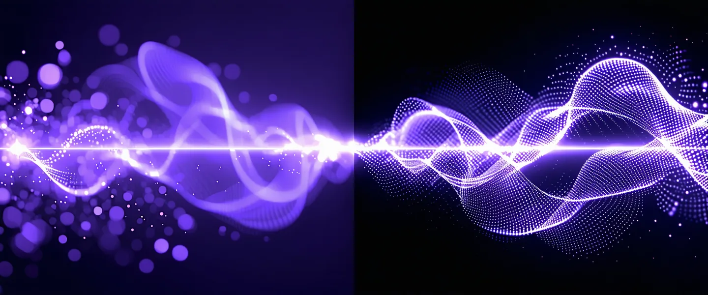Abstract transformation visualization showing scattered experimental chaos coalescing into an ordered pipeline on dark background
